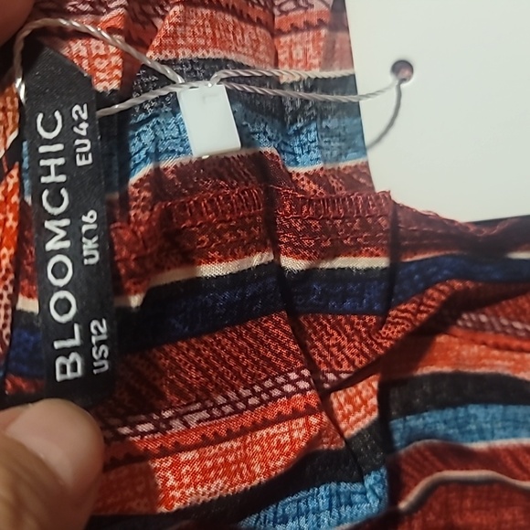 Striped Contrast Shirred Wrap High Low Hem Pocket Blouse scarlet - Picture 4 of 5